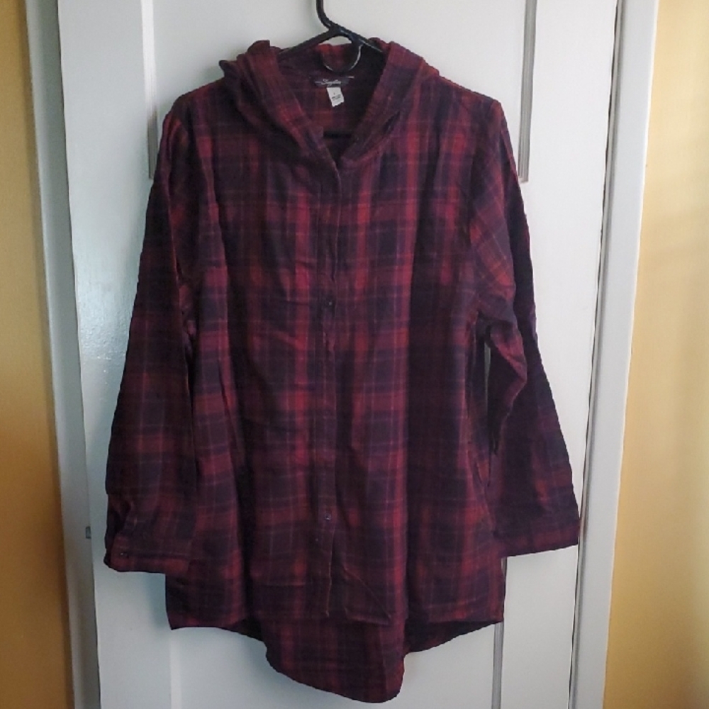 Plaid Hooded Jacket - Red and Black